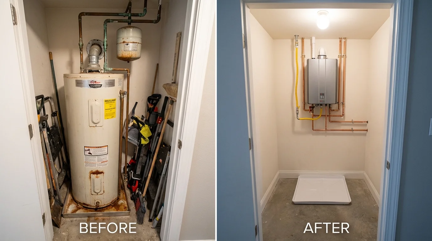 Tank water heater versus wall-mounted tankless unit comparison for Prosper, TX homeowners