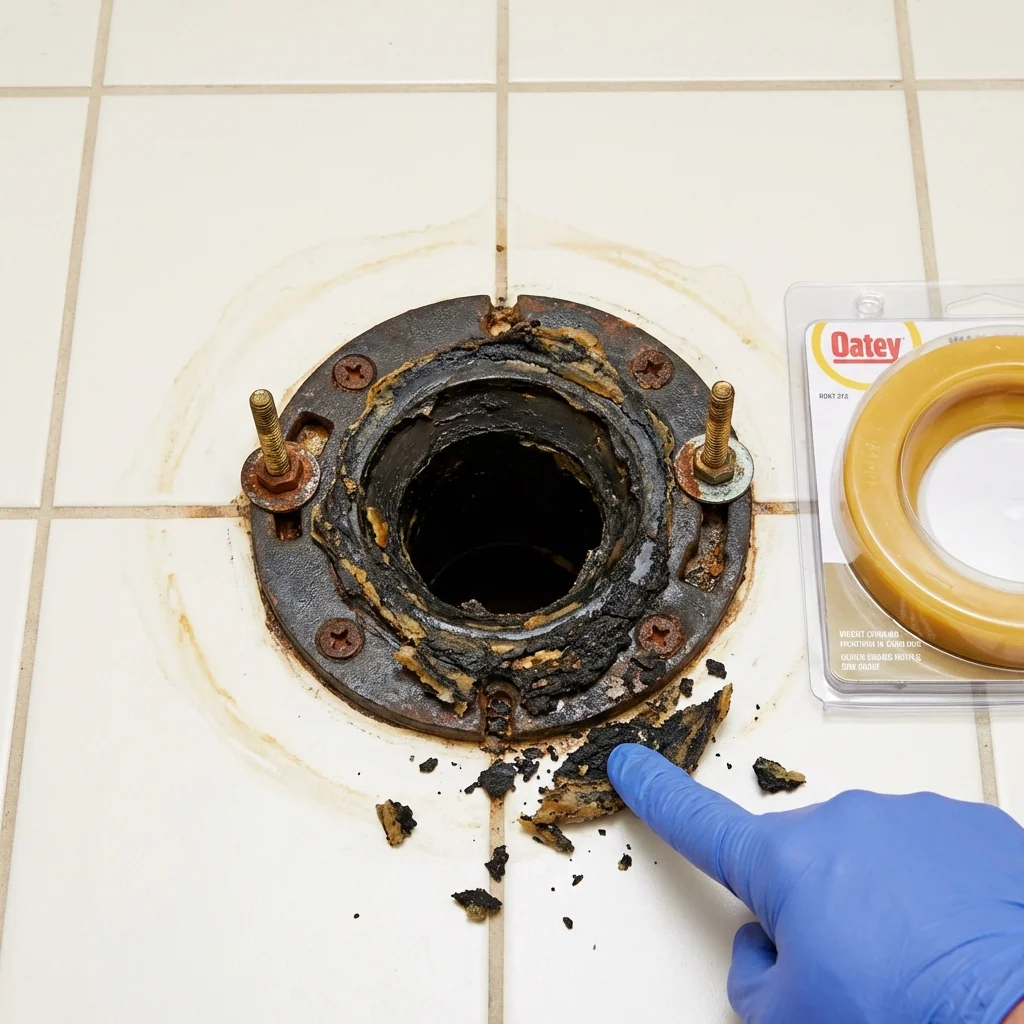 Failed wax ring showing water seepage at the base of a toilet in a Prosper, TX home