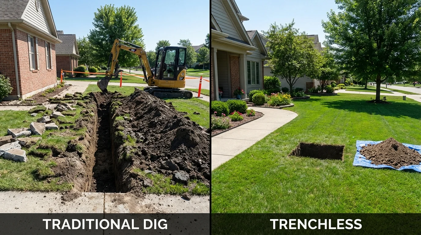 Trenchless sewer repair with minimal yard damage versus traditional excavation in Prosper, TX